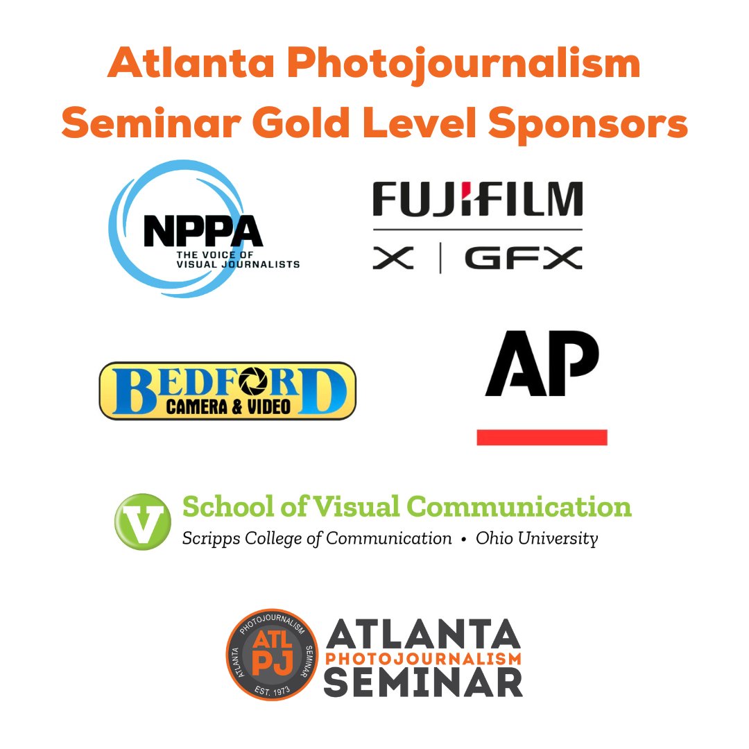 atlantaseminar's tweet photo. We are grateful for our Gold Level Sponsors.
Thank you @nppa , @fujifilmx_us, @bedfordcamera, @apnews and @viscomohiou! We appreciate your support to the Seminar! We look forward to seeing everyone in Atlanta, Nov. 11 + 12, for the 50th Atlanta Photojournalism Seminar! #ATLPJ50 https://t.co/yDycmiuXaa