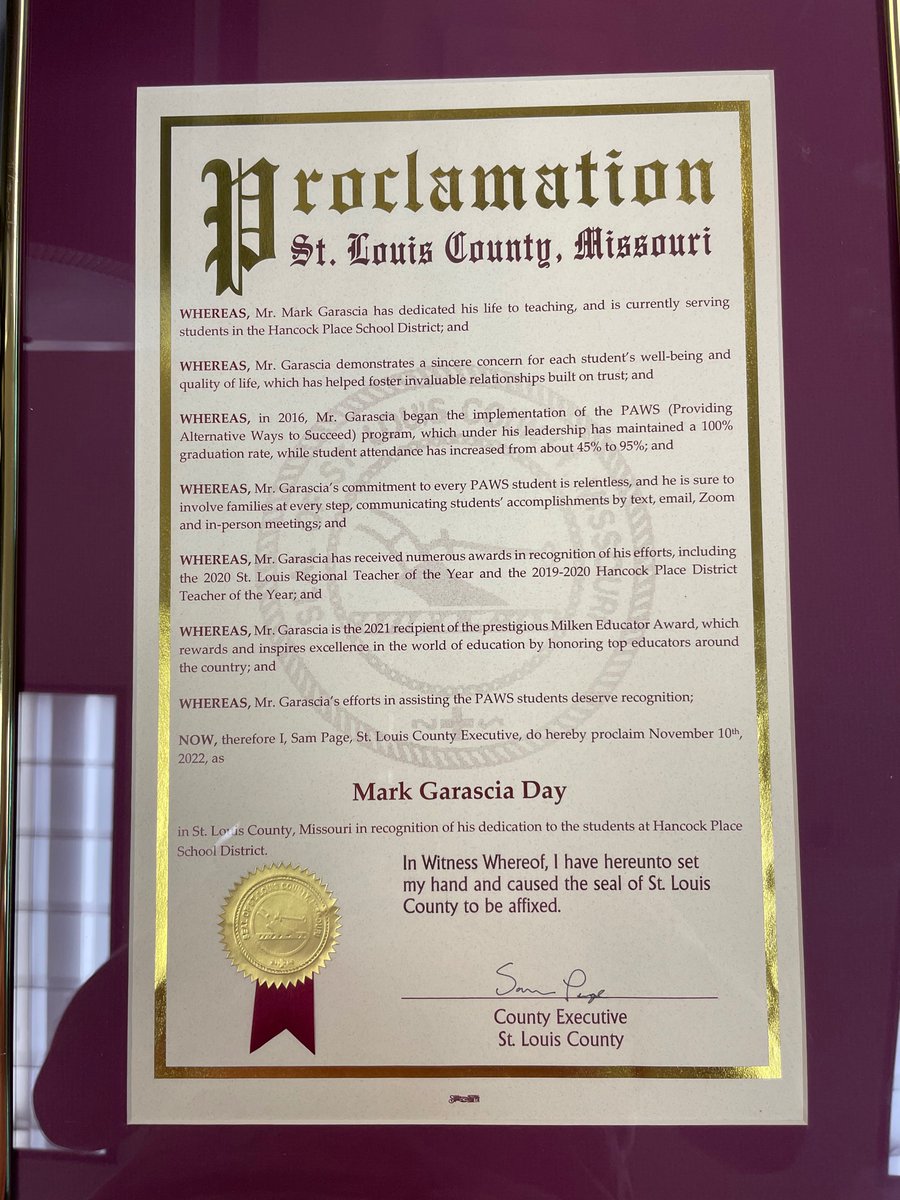 MGarasciaPRIDE's tweet photo. I am incredibly honored &amp; humbled to receive this type of recognition today from the office of @DrSamPage it meant so much to have my students, players, family, admin &amp; colleagues with me. Special thanks @HancockSupt @PrincipalHPHS for putting this all together #HPSDtigers #MGday https://t.co/0RnWxYnK0b