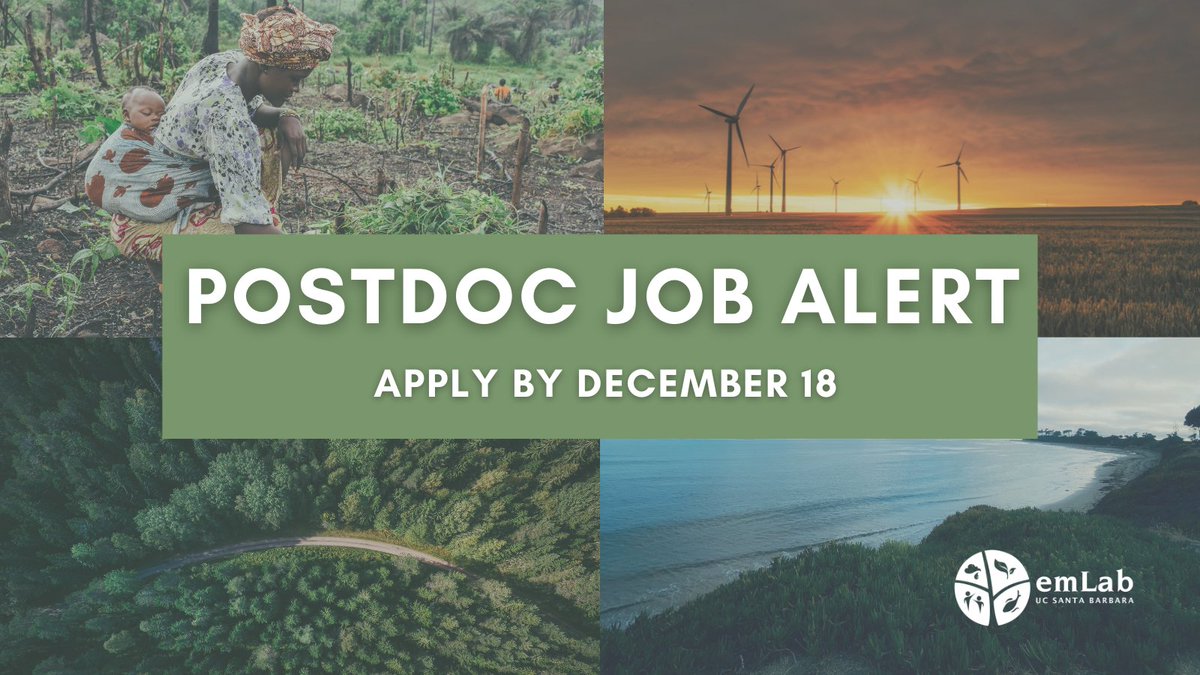 emLabUCSB's tweet photo. 🚨 #postdoc job alert! We are hiring up to 3 postdocs to lead in the development and execution of applied and/or academic research projects in environmental and resource economics. Apply by 12/18: https://t.co/mHgaHMLdRy (UCSB is an EOE, including disability/vets) #EconTwitter https://t.co/FvMH0bNWoP
