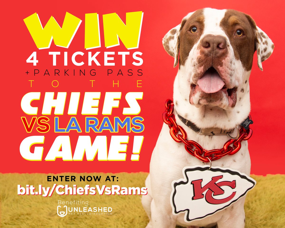 Donate to help the over 5,000 animals we rescue annually though this link 🌟➡️ bit.ly/ChiefsVsRams ⬅️🌟 and be entered into a drawing for 4 TICKETS + PARKING PASS to see the KC Chiefs take on the LA Rams on Sunday, November 27th! 
🏈❤️💛🐶🐱❤️💛🏈