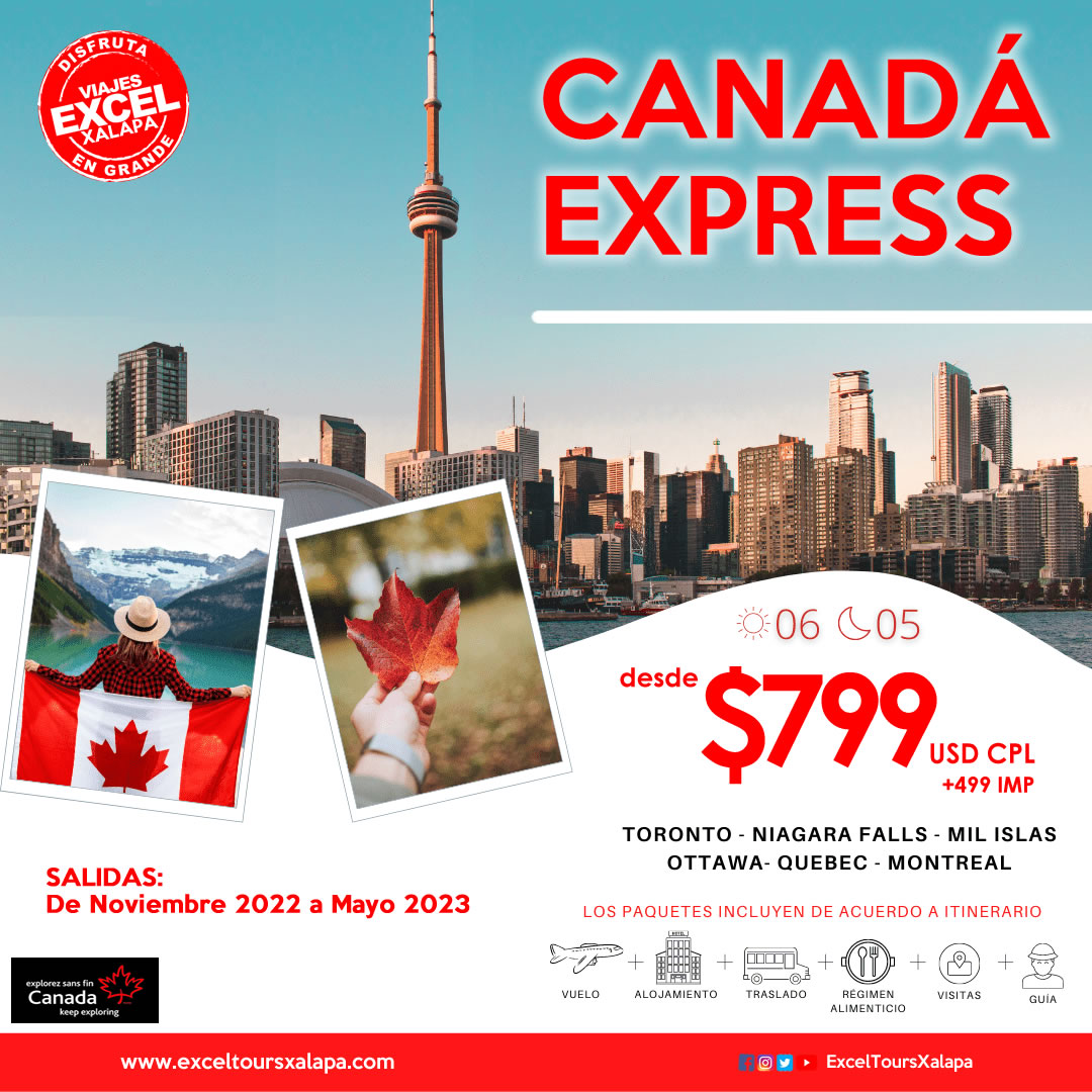 ExcelToursXal's tweet photo. 🇨🇦✈ ¡ESCÁPATE A CANADÁ! 🇨🇦✈
Disfruta de Canadá en 6 días:
Próximas Salidas: Enero a Octubre 2023
https://t.co/M2qedyif3J
🇨🇦Y Si no tienes #eTA de Canadá, contáctanos:
https://t.co/3s5yrV4aJT
#Viajes #Xalapa #Veracruz #Coatepec #Canada #Tours #ExcelTours #SafeTravels https://t.co/0LsnPgpQAl