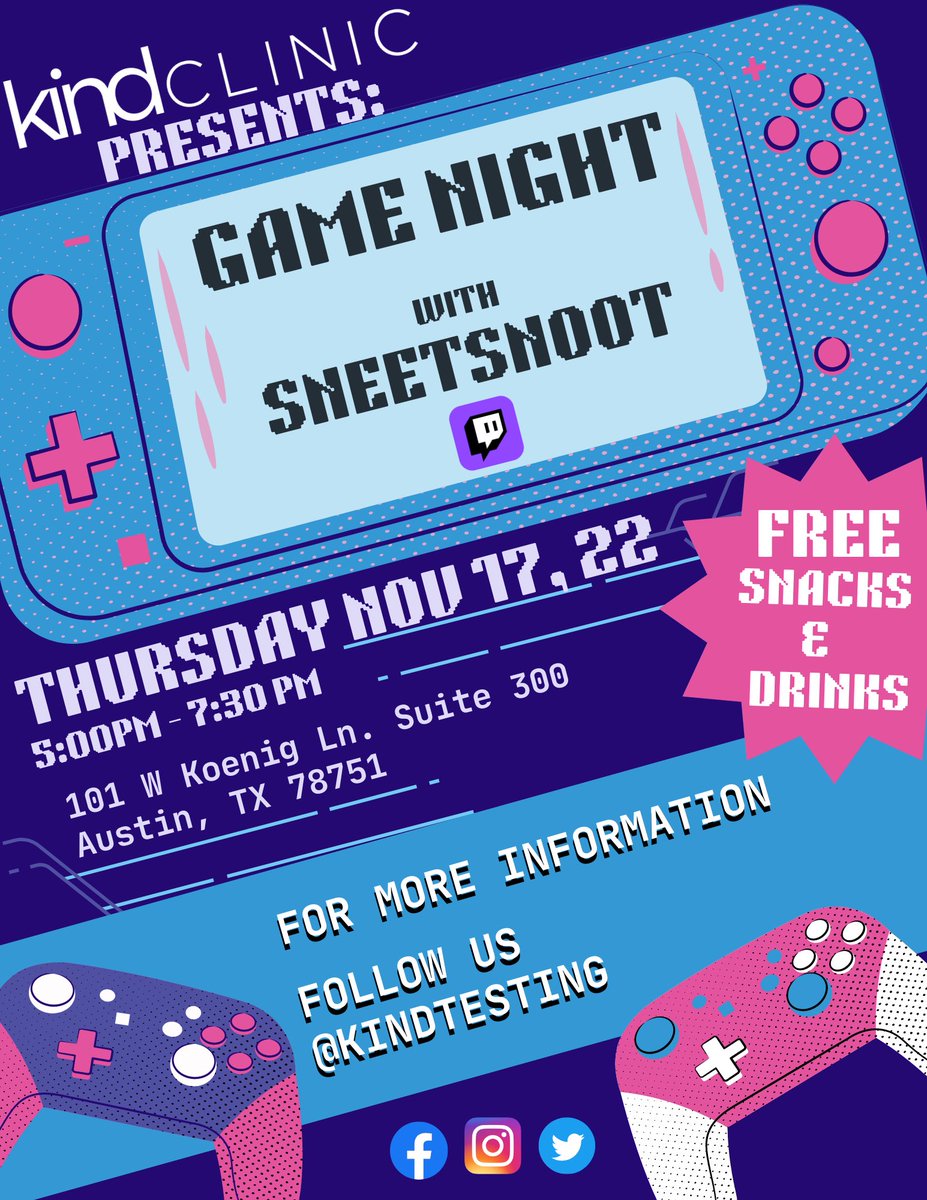 KindTesting's tweet photo. Calling all gay-mers 🥳  Come join us for games, snacks, and free HIV &amp; STI testing! 💙 #KindClinic #LGBTQIA #STItesting https://t.co/3apIV1qqx7