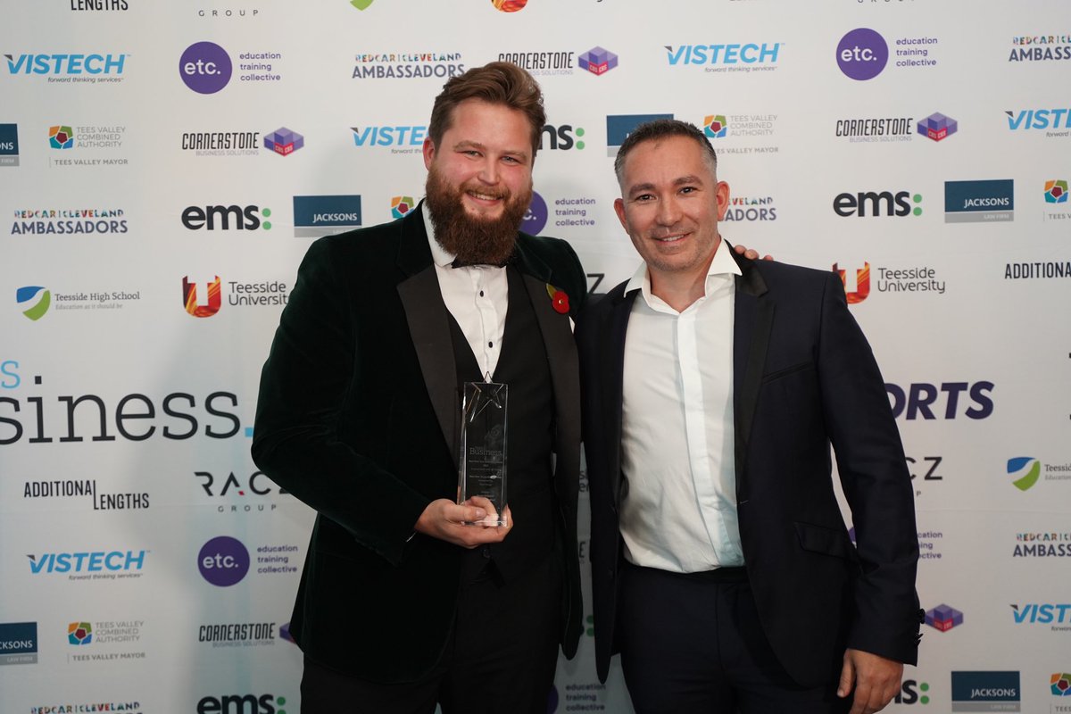 Tees_Business's tweet photo. We have another new award form 2022, the Best New Young Entrepreneur, sponsored by Racz Group
 
The award goes to… @StuartCoupland @LeatherCoupland
 
Well done to finalists @ashleighellen and Melissa Mullen (Melissa Jane Floral)

#BestNewBizAwards https://t.co/0nhHic1CXV