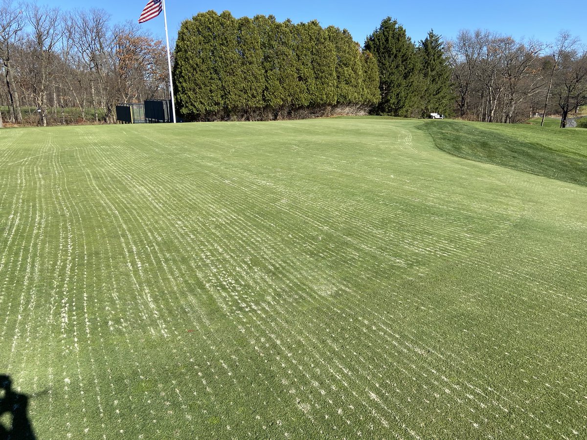 JoshuaNethaway's tweet photo. Fairways solid tined  ✅ Greens Deeptine ✅ Dryject ✅ Crew did a fantastic job this week along with special assistance from @SUNYDelhi turf students @dryjectne and #Shrewsburylandscapes https://t.co/uC510AZug7