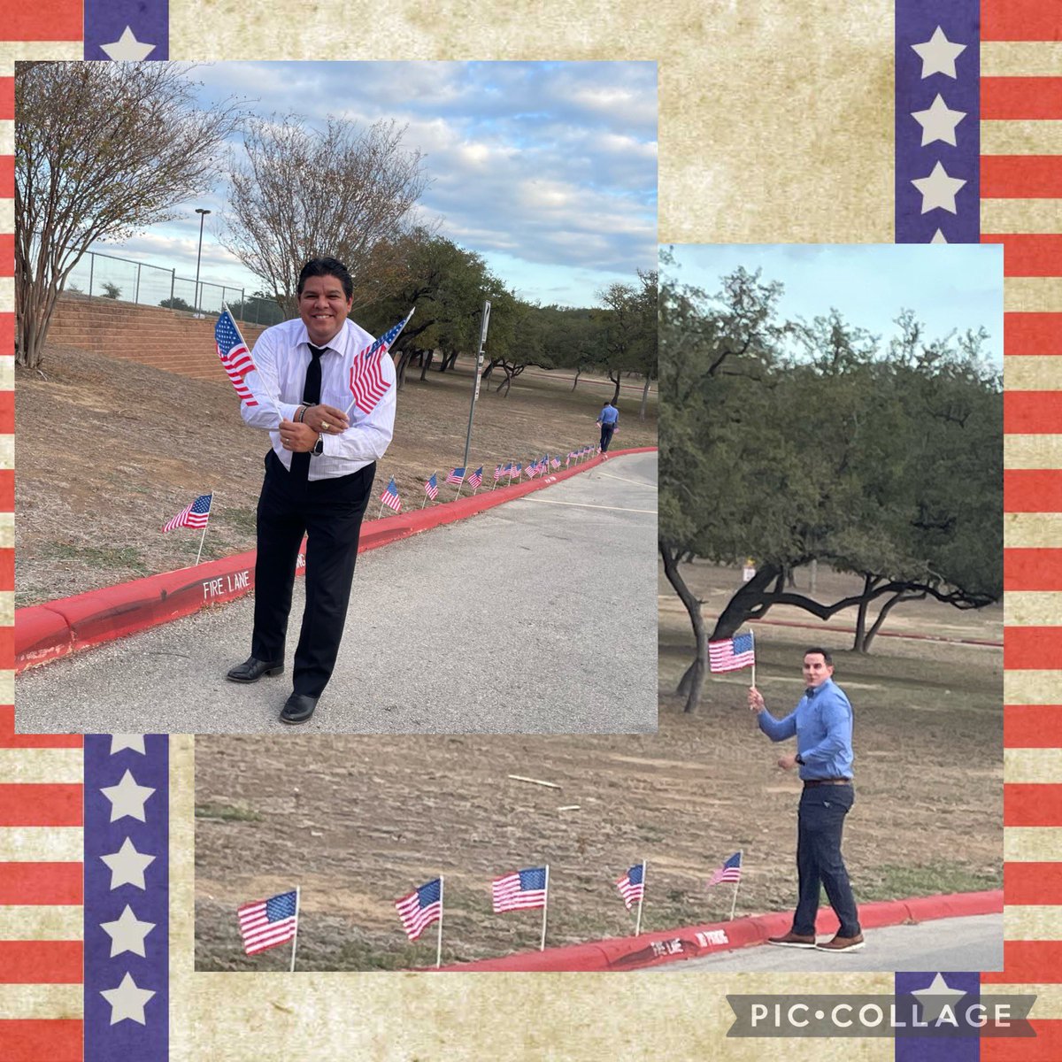NISDGarcia's tweet photo. This is leadership! @NISDGarcia principal &amp; associate principal getting ready to welcome our guests tomorrow. Thank you veterans! We honor YOU! #garciaignited https://t.co/01n8f1RM5s