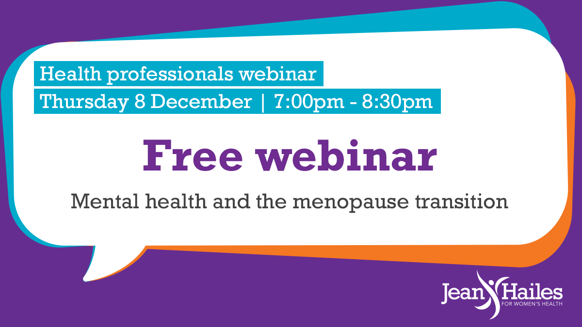 Jean Hailes (@jeanhailes) on Twitter photo On Thurs 8 Dec at 7pm AEDT, join a free webinar for #healthprofessionals on #menopause & #mentalhealth with renowned experts Prof Rodney Baber AM & Prof Jayashri Kulkarni AM, along with <a href="/JeanHailes/">Jean Hailes</a> GP Dr Tessa King. Register: jh.today/2022webinar On Thurs 8 Dec at 7pm AEDT, join a free webinar for #healthprofessionals on #menopause & #mentalhealth with renowned experts Prof Rodney Baber AM & Prof Jayashri Kulkarni AM, along with <a href="/JeanHailes/">Jean Hailes</a> GP Dr Tessa King. Register: jh.today/2022webinar
