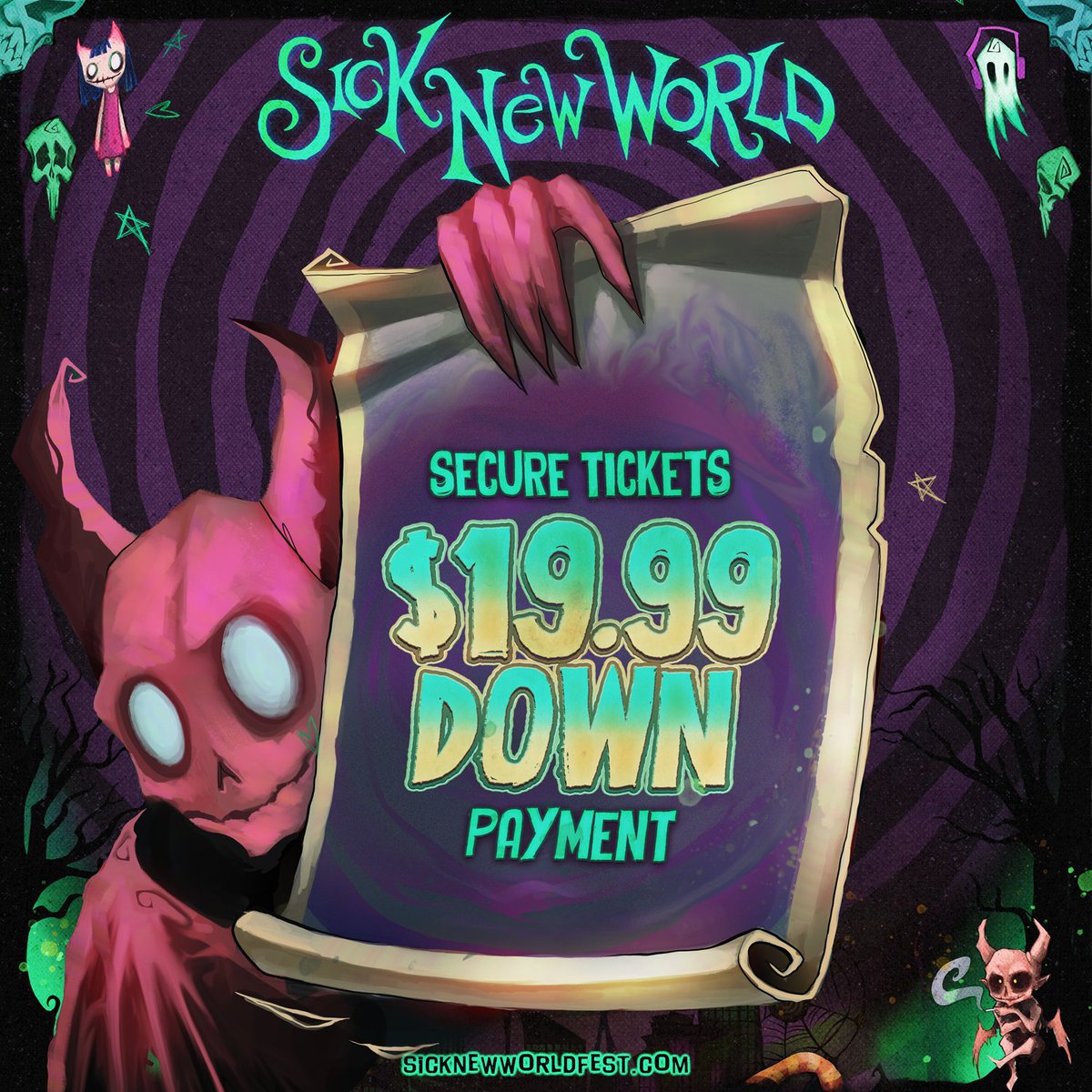 Head to the website to signup for the presale code. Presale is Friday, November 11 at 10 AM PST. The Presale code will be sent out morning of.
sicknewworldfest.com