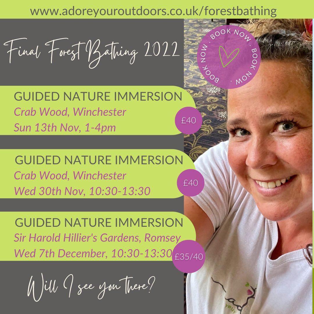 Come and join me for some #forestbathing in #Hampshire and experience serenity, reconnection and a natural energy boost before I close for Christmas. Dates: 
🌳Winchester Sun 13th Nov 1-4pm £40
🌳Winchester Wed 30th Nov 10:30-13:30 £40
🌳Romsey Wed 7th Dec 10:30-13:30 £35/40