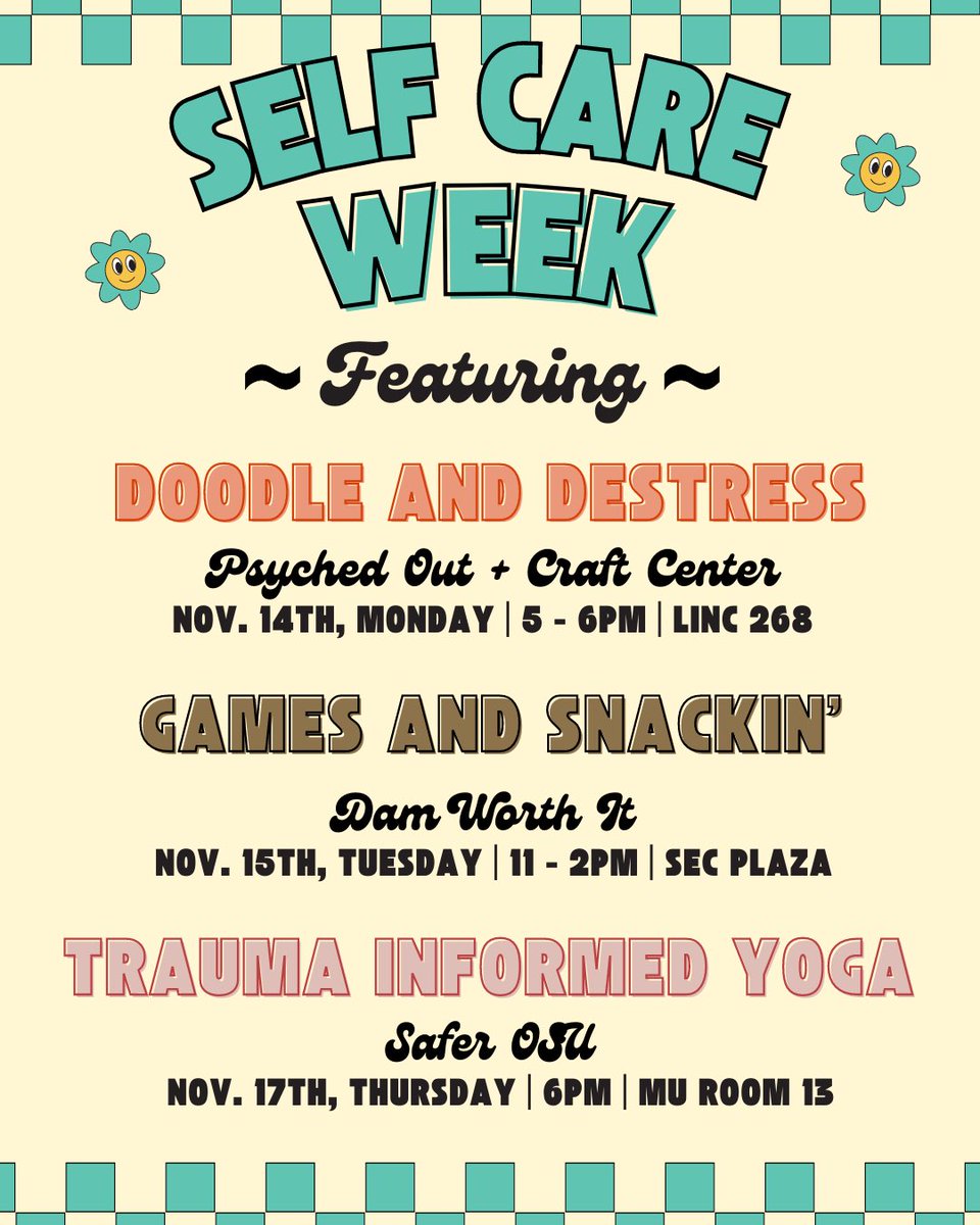 NEED I SAY MORE??? Mental health events.. on campus.. all week long? Week 8 is looking good 😊