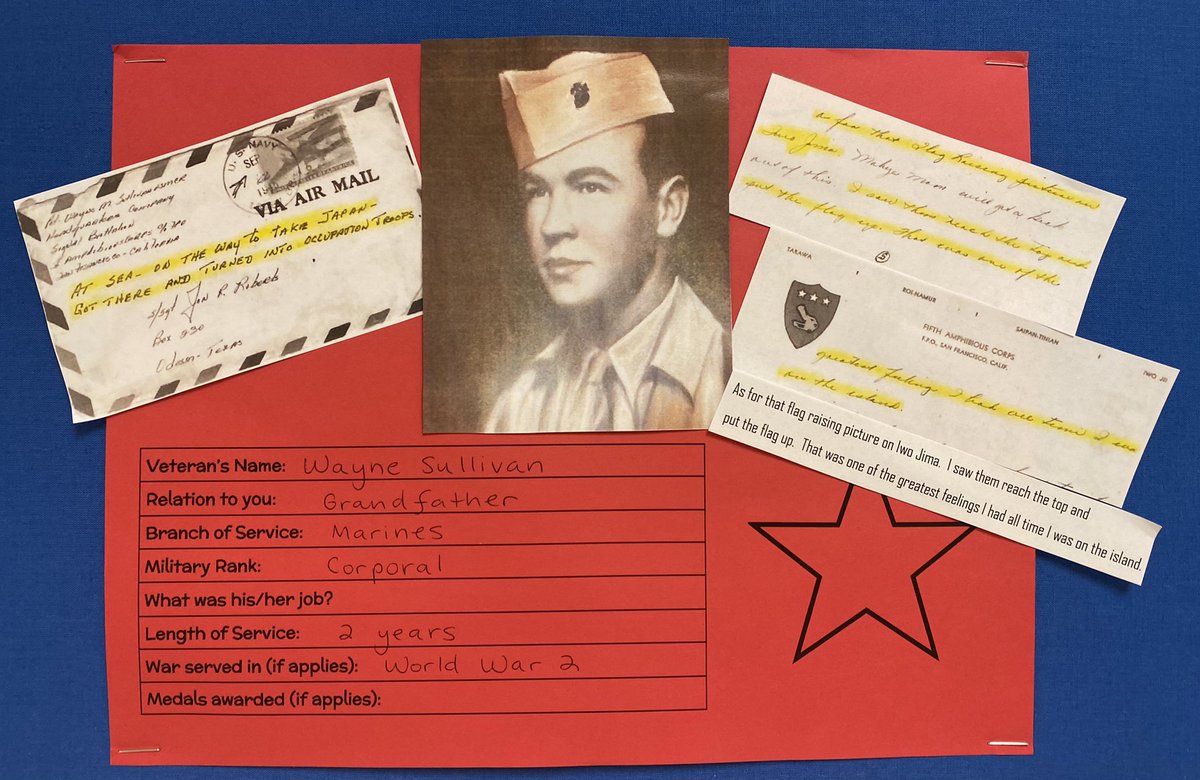 mrswthornhill's tweet photo. Peep these cool WW2 artifacts from a pretty handsome Marine, if I do say so myself. 🥰❤️ #VeteransDay2022 @PISDELEMSS #PISDsocialstudies https://t.co/rHPL9N2vRp