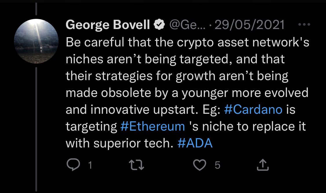 FakeGeorgeBovel's tweet photo. Reminder: George Bovell tweets on thought leadership is thought bull-shit. Same with #covid as with #crypto. 
If you took his advice and bought #ada #cardano you would have lost 80% of your money. #stupidswimmer 

https://t.co/fF31DmX7pt

#georgebovell #covidiot #chupidbrain https://t.co/Sf1s0AYZDD