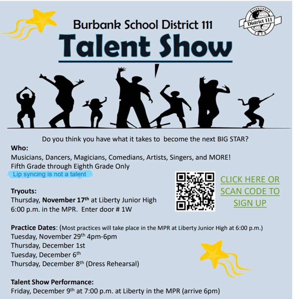 Attention 5-8th Grade Students:  Do you have what it takes to become the next big star?  

Click the following link for a printable flyer and permission form....
4.files.edl.io/3d41/11/10/22/…