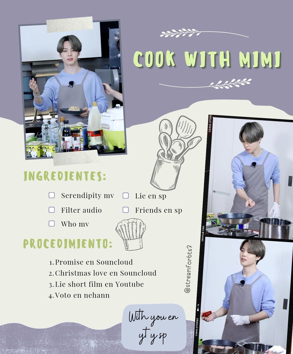 streamforbts7's tweet photo. 👨‍🍳 Cook with mimi

— El día de hoy les traigo la plantilla dedicada a jimin, reproduce lo que se te indica y listo.
Nos ayudas mucho con un rt ^^

 방탄소년단 지민 #JIMIN #지민 #방탄소년단지민 #박지민 #ジミン  @BTS_twt https://t.co/boxbOO6Si3