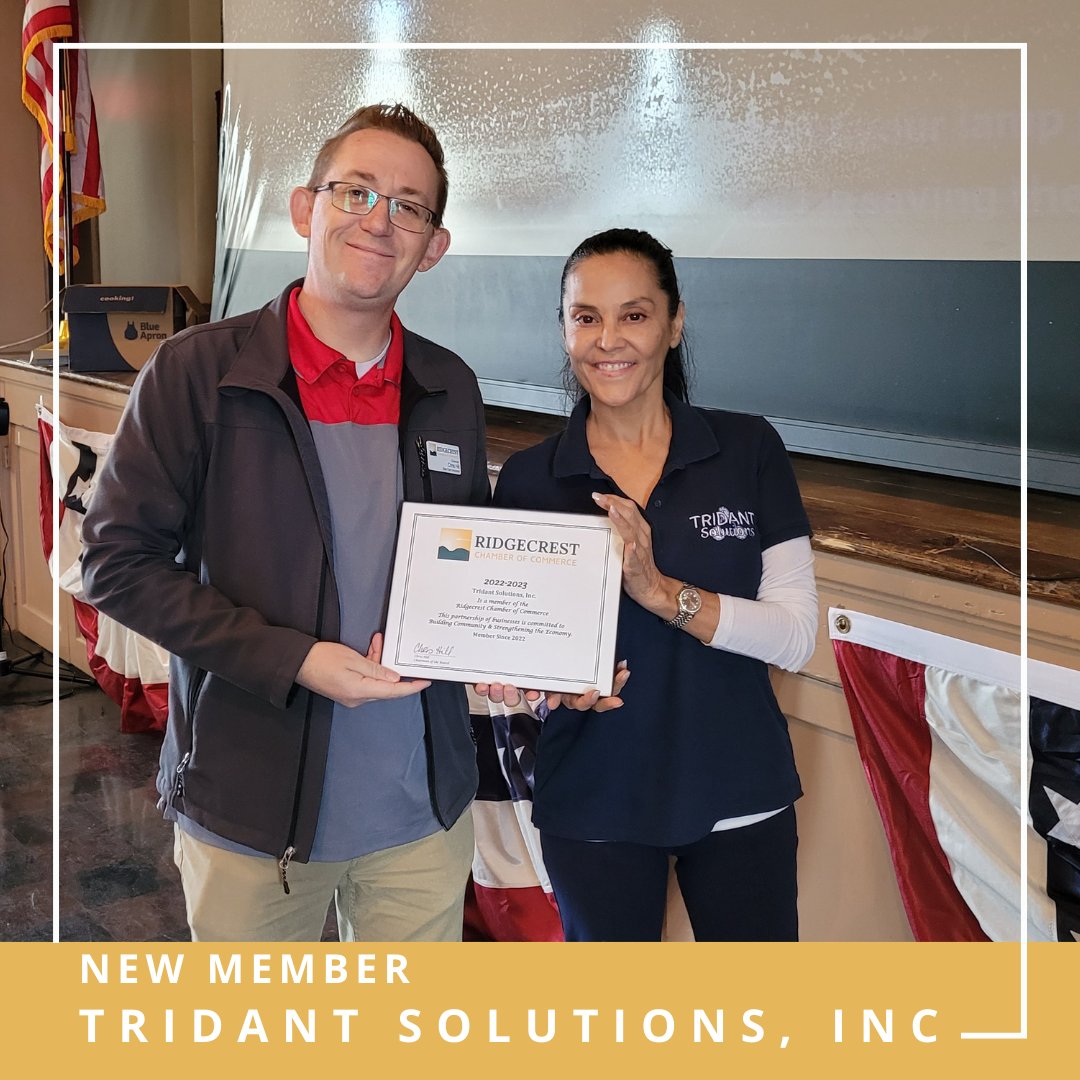 rcchamber's tweet photo. New Member: Tridant Solutions, Inc

Established in 2005, Tridant Solutions is a professional and management services firm. For more information, visit them at https://t.co/2ICO5F7o8F

#newmember #ridgecrestchamber #buildingcommunity https://t.co/e3y5HBqpFO
