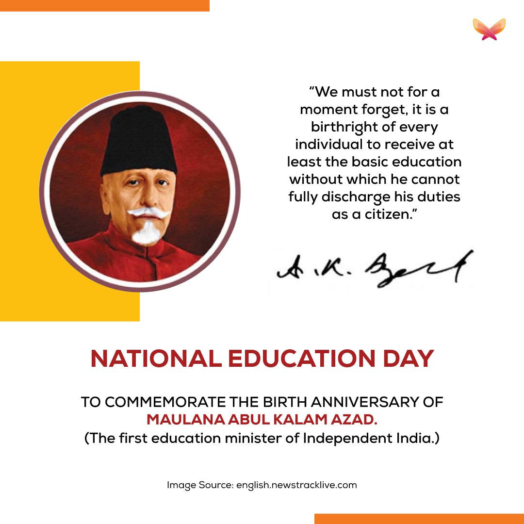 FEdumatics's tweet photo. Did you know that every year the 11th of November is celebrated as "National Education Day" in India? 

Yes, to commemorate the birth anniversary of the first education minister, Maulana Abul Kalam Azad, and his contributions, India celebrates this day.

#NationalEducationDay https://t.co/3gxWSlWzBq