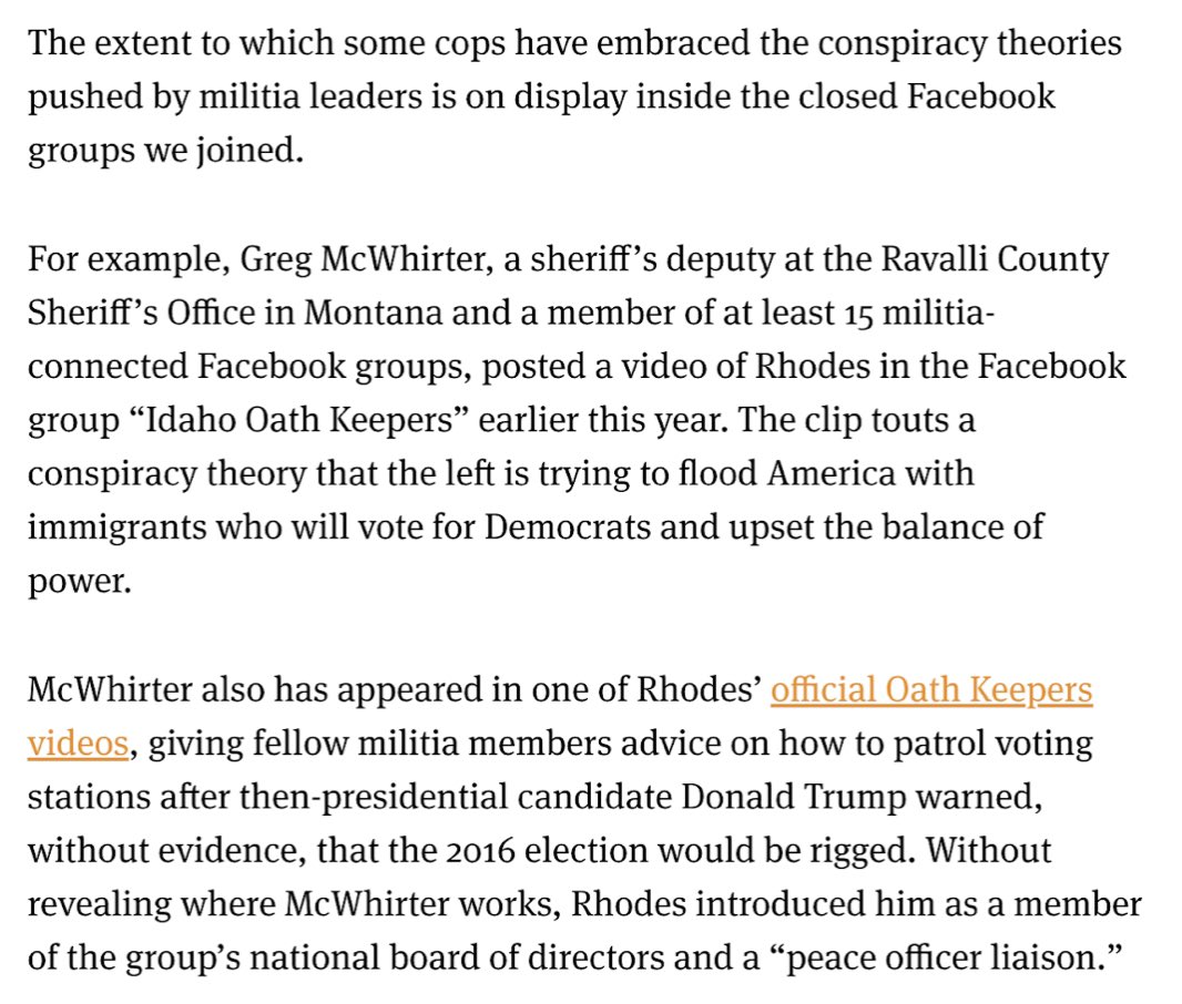 The NYT says a top Oathkeeper named Greg McWhirter was an FBI informant and is playing a key role in the Jan 6 sedition trial. A few years ago when he was a Montana sheriff we found he was a member of 15 militia Facebook groups and already pushing the Big Lie.