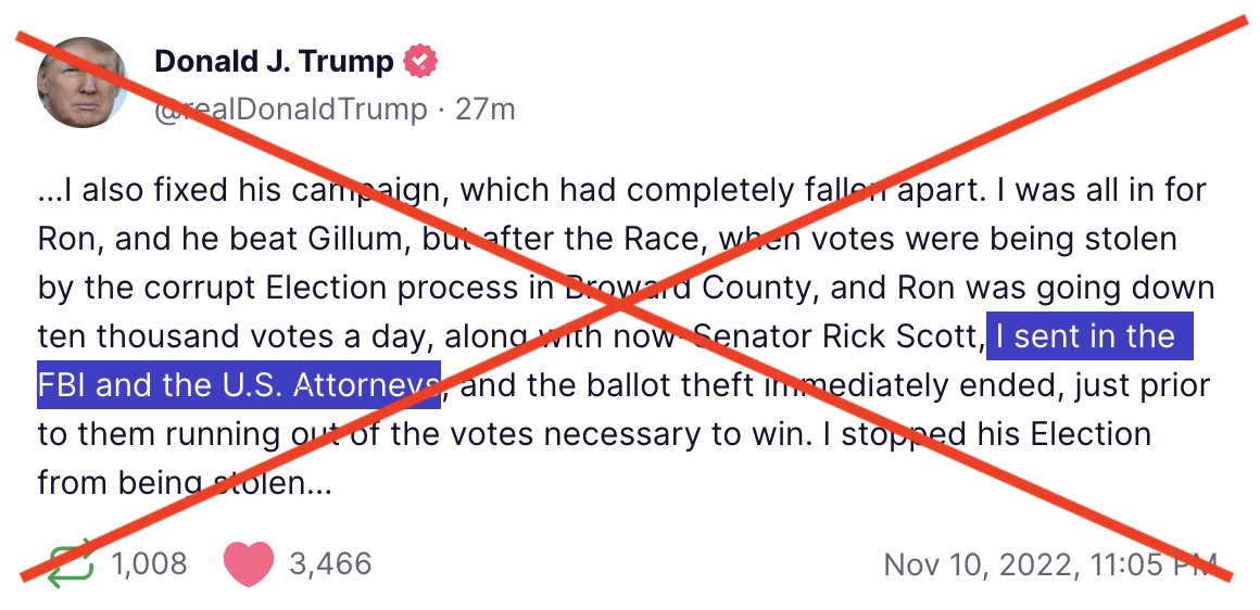 Trump APPEARS to claim that he used DOJ resources to help DeSantis win in 2018.