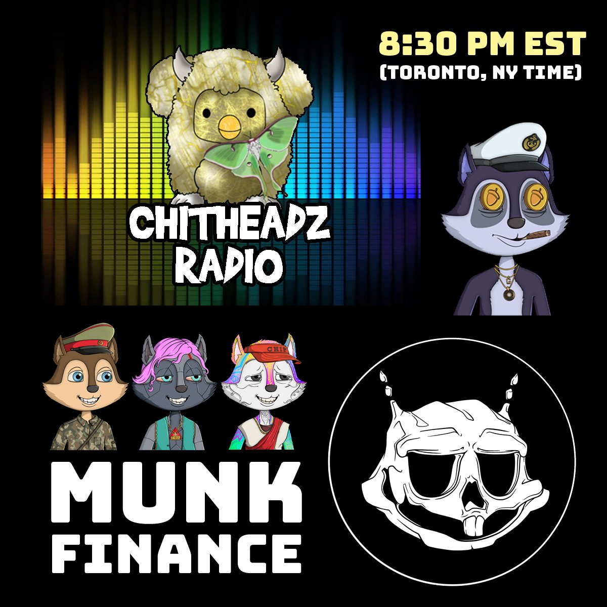 ChitinNature's tweet photo. ๐ซ ChitHeadzRadio ๐ซ EP#17 ;) ๐ซ
๐ฟ FT @MunkFinance ๐ฟ
Digging into the team, website, lore and drops! #LetsGro
๐Space Link๐
https://t.co/6o6CcpHlaR
#ChitHeadzRadio #ChipMunks #MunkFinance #ChitinNature
#NFT #AMA #NFTCommunity https://t.co/u79gMgjOkH