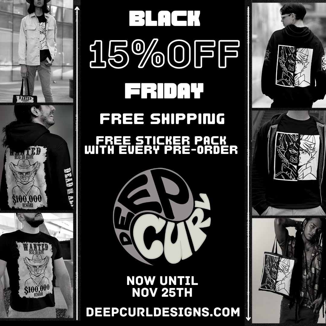 DeepCurlDesigns's tweet photo. Don't go get trampled on, stay inside and warm up with our Black Friday sale!

NOTE: Pre-orders for MFF delivery MUST BE MADE BY NOVEMBER 18th! https://t.co/vsz86BKkYH