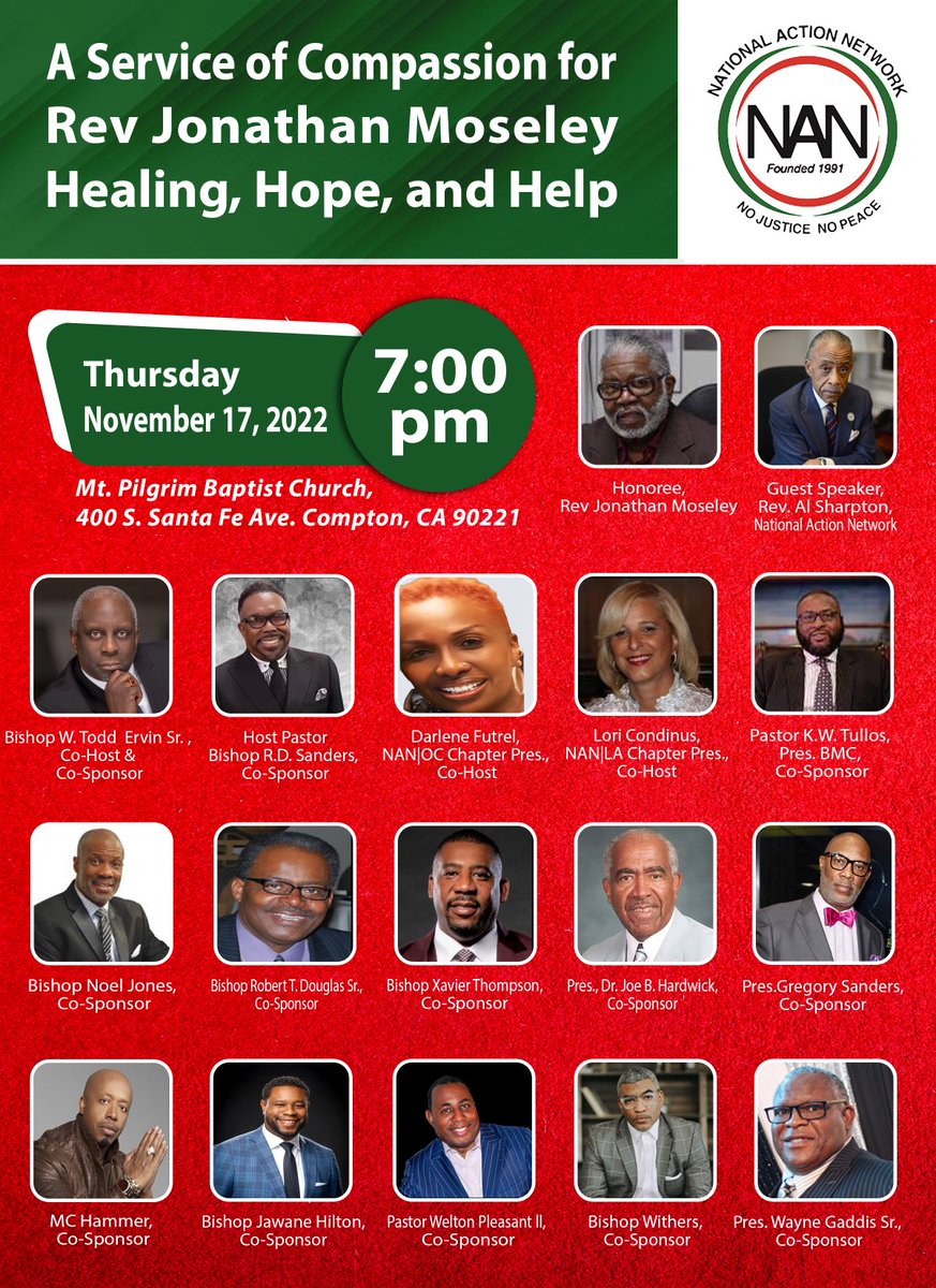 nanoc2021's tweet photo. JOIN US ON Thursday, November 17, 2022 at 7pm In Honor of our Western Regional Director, REV. JONATHAN MOSELEY -  Special Guest, our Founder and National President, REV. AL SHARPTON! https://t.co/R8T9OZsbzj