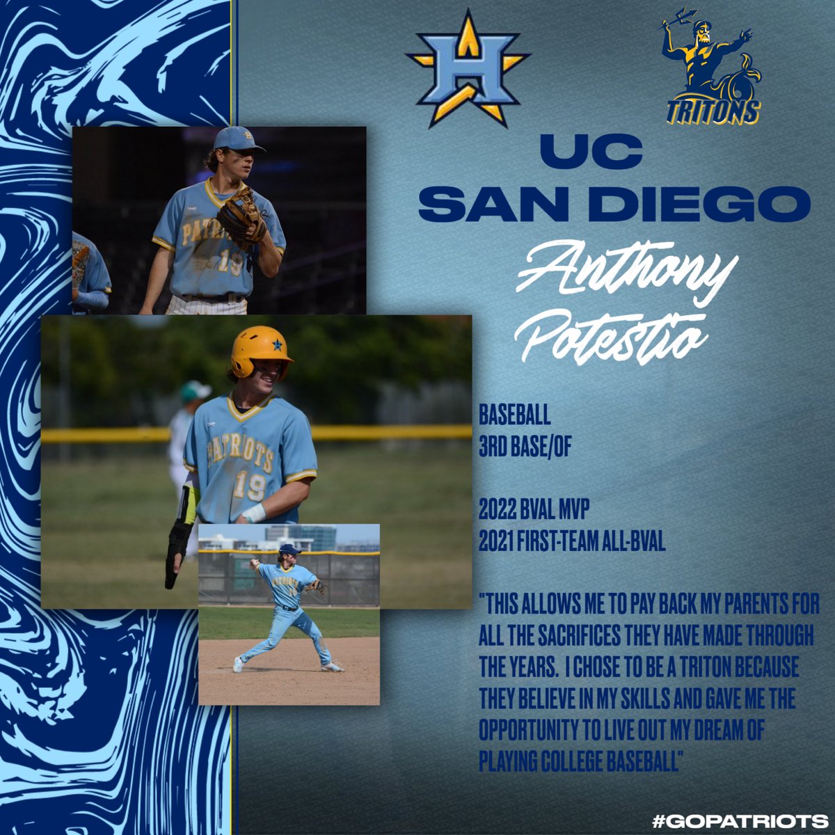 Early NLI Signing - 2 of 10
Anthony Potestio - Baseball - UC San Diego
