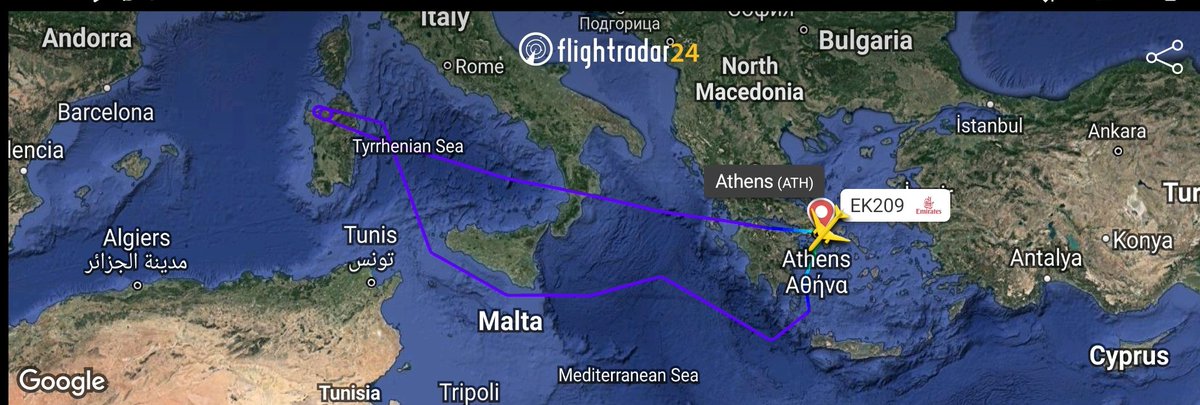 FlightModeblog's tweet photo. #Emirates flight #EK209 from Athens to #Newark was forced to return to #Athens after authorities in #Greece ordered the plane back over security concerns. The aircraft was escorted to Athens by two F16s of the Greek Air Force.
➡️ https://t.co/dLa5E9Ihdy https://t.co/YaVstTARhF
