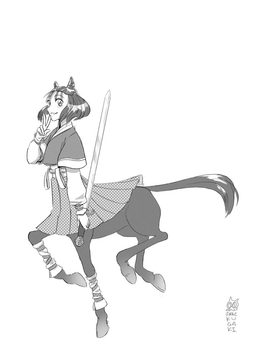 snackugaki's tweet photo. i am haunted by a horse stance joke I made six years ago 
(and have been banging my head creating 234017437 possible plotlines to do a comic for her, my precious awkward daughter) https://t.co/p17v53Fw0R
