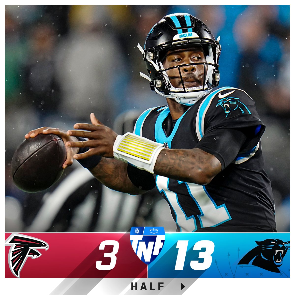 NFL on X: 'HALF: @Panthers with a good start. #KeepPounding #ATLvsCAR on  Prime Video Also available on NFL+    / X
