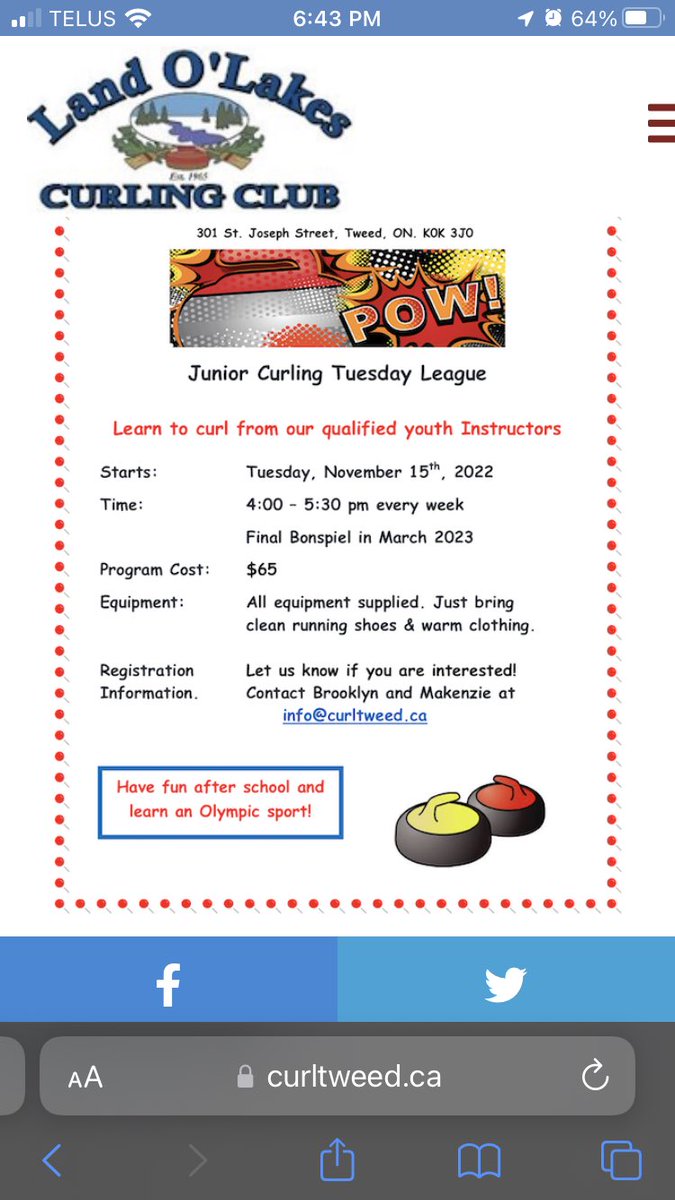 Great fun, exercise and teamwork today as our junior and intermediate classes tried the Canadian sport of curling! Thank you Land O’Lakes Curling Club!! Give it a try!! #curling #healthylifestyle