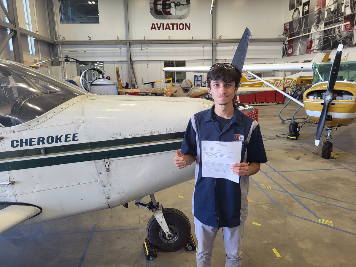 CCIC_CCSD's tweet photo. Congratulations to Adrian Pacheco, a student in Aviation Maintenance who passed the first of three FAA tests required to receive his Mechanic's certificate! 🎉

#FAAcertification #AviationMaintenance #CCIC #CCSD https://t.co/N46h3qDGKY