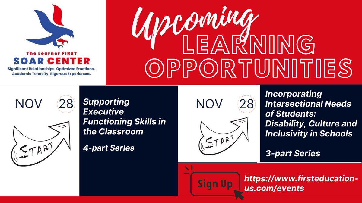 1stEdResources's tweet photo. Sign up today for our upcoming Professional Learning Opportunities designed to Engage, Inspire and Optimize Learning from the Learner FIRST SOAR Center. #LearnerFIRST #SOAR #SEL
https://t.co/4G50P4eXzW https://t.co/HGgyEnicN1