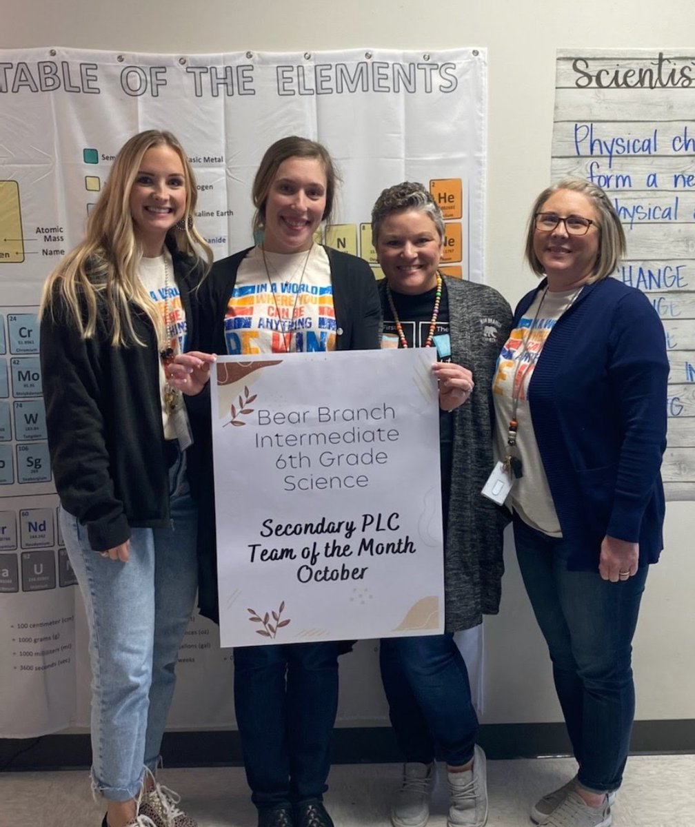W_W_Richardson's tweet photo. Congratulations to a wonderful team! 6th grade Science was named the Secondary PLC Team of the Month! #BringingOutTheI #BestPractices #PLCPlanning @BearBranchInt @bwiczscience https://t.co/TcW91VCv1o