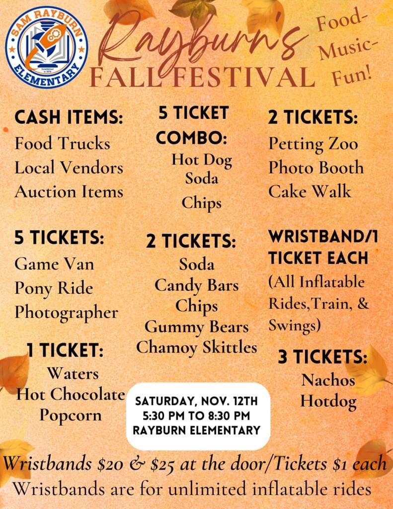ALZ_Rockets's tweet photo. Rayburn’s Fall Festival is this Saturday! Come join the fun! PreSale Wristbands &amp; tickets available Friday. @Rockets120 #fallfestival #pto @McAllenISD https://t.co/FdVGHQICDk
