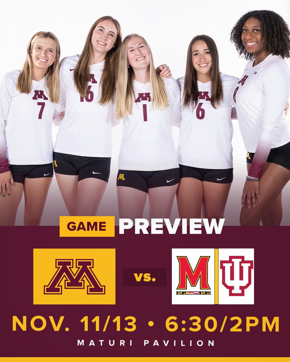 GopherVBall's tweet photo. No. 9 Minnesota (15-7, 10-4 Big Ten) hosts Maryland (14-12, 5-9 Big Ten) and Indiana (13-13, 6-8 Big Ten) to close out its conference home slate this weekend.

https://t.co/M89HQB9GTt https://t.co/r1lEUGvGCi