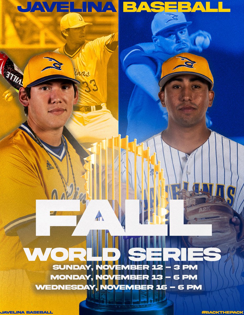 JavelinaBSB's tweet photo. It’s that time of year again! Come join us out at Nolan Ryan Field this Sunday for Game 1 of our annual Blue &amp; Gold World Series. #BackThePack⚾️🐗 @Luismtz14Luis @sab_0214 @mattsesler22 @Ivan_L1245 https://t.co/1lU14QGgH9