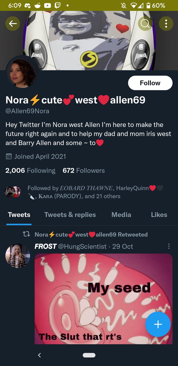 OfTheStillforce's tweet photo. //everytime I see a slutty Nora Allen account I want to cut off Their dicks or whatever they have https://t.co/Dds9jswynw
