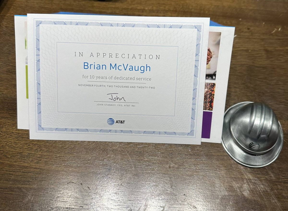 Last week I got to celebrate 10 years with <a href="/att/">AT&T</a> here is to the next 10! <a href="/LifeAtATT/">Life at AT&T</a> <a href="/J_Komenski/">Jason Komenski</a> <a href="/DennisJFosterJR/">Dennis Foster</a> <a href="/judy_cavalieri/">Judy Cavalieri</a>