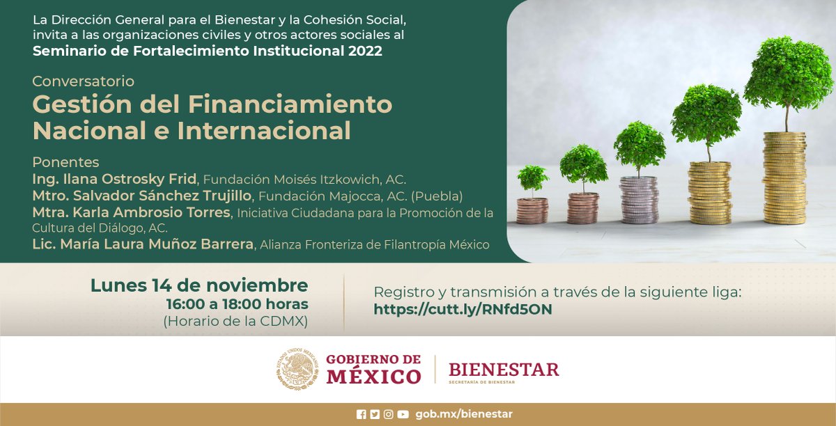 ComisionFomento's tweet photo. #QueNoSeTePase Seminario de Fortalecimiento para #OSC Tema: Gestión del Financiamiento Nacional e Internacional #DGByCS @bienestarmx @SEGOB_mx @SRE_mx @SREescucha
🗓️14 de noviembre de 2022
⏰16 horas centro
Regístrate aqui: https://t.co/B2O7yLCwOQ https://t.co/vL3VPdSo3l