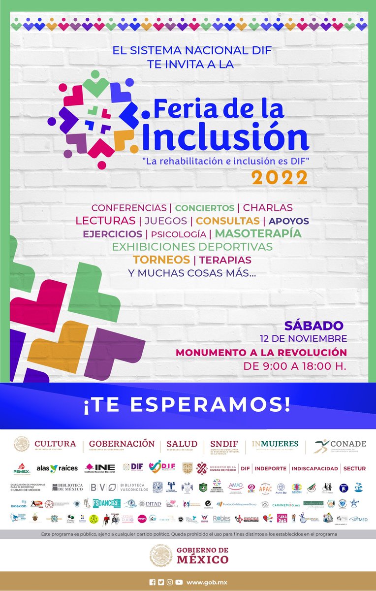 DIF_NMX's tweet photo. 5 razones para asistir a la #FeriaDelaInclusión2022: 

1⃣Para conocer más sobre la discapacidad 
2⃣Para hacer comunidad #PcD
3⃣Para defender los DDHH de todas las personas 
4⃣Para saber más de las acciones del #SNDIF 
5⃣Para construir un México más incluyente 

¡Te esperamos! ♿️ https://t.co/5K4FdHUSEl
