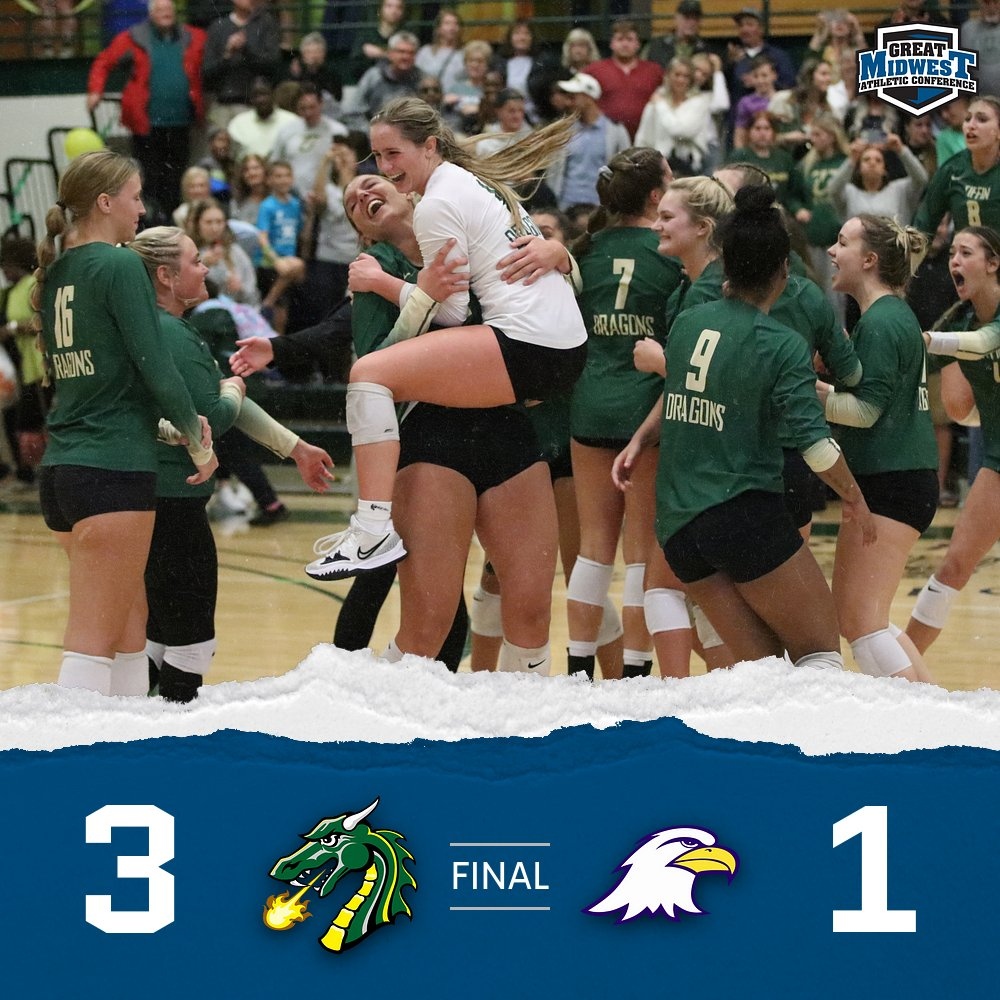 DOWN GOES NO. 1! 🏐

@GoTiffinDragons advance to the #GreatMidwest Volleyball Tournament Semifinals 🏆️