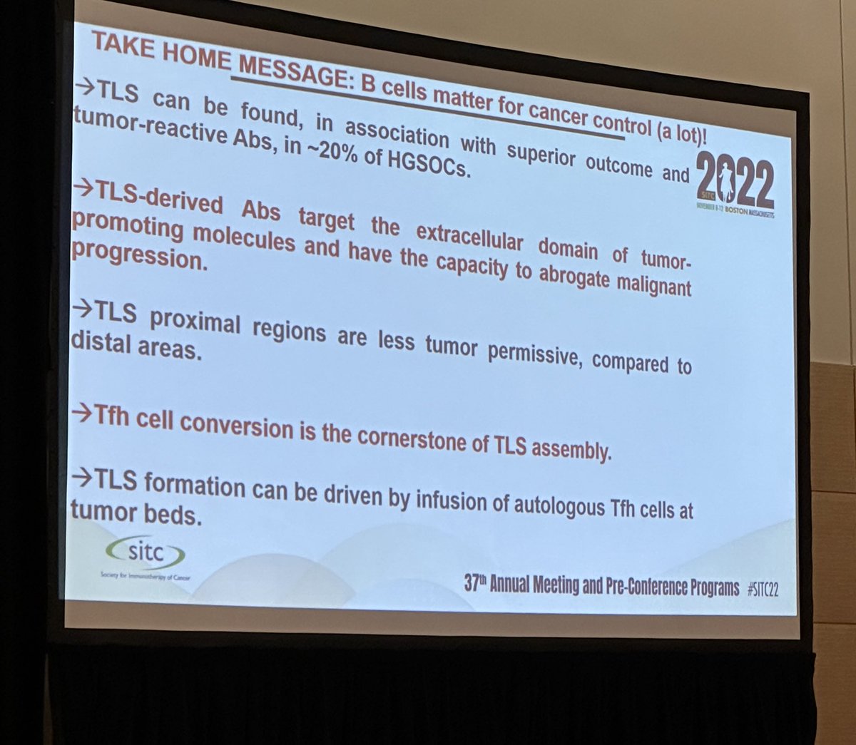 BernardAFox's tweet photo. 5) Profs. @sautesfridm & Hadyn Kissick chair a Fantastic session on tertiary #lymphoid #Structures #TLS /Dr José Conejo-Garcia 💥AB FROM TLS B CELLS ABROGATE TUMOR GROWTH 💥 #SITC2022 #SITC22 B Cell Zone/ #Mab #FinishCancer #IL21 #CXCL13 #OvarianCancer https://t.co/iYqMLqJUkg
