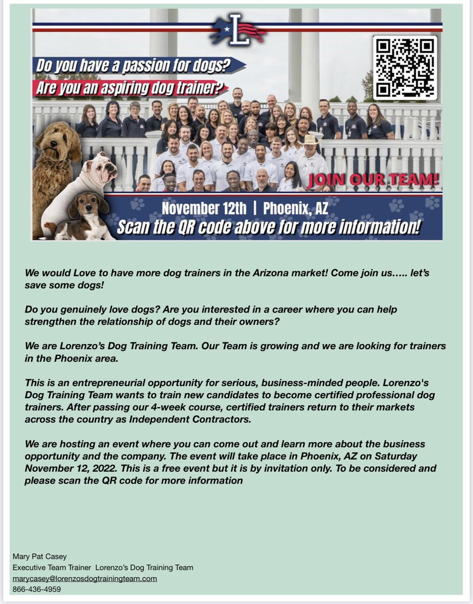 mps_on's tweet photo. Looking for dog people who are business minded… Come join us, and let’s save dogs!
#Dogs #dogtrainer #doglovers #doglovers #dogtrainers #doggrooming #doggroomer #dogwalker #dogdaycare #dogtraining #phoenixdogs #phoenixdogtraining 
https://t.co/IifXt549ra
https://t.co/VkMTNs8rgZ https://t.co/P7OER1sx57