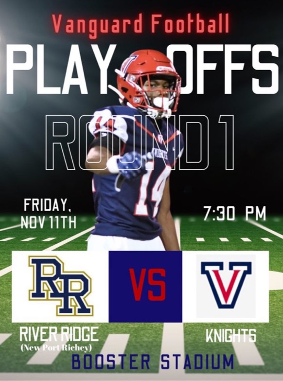 Vanguard High School Football (@vanguardfb) on Twitter photo Round 1: Regional Quarterfinals
River Ridge vs. Vanguard 🔴⚪️🔵🏈🏈🏈
📍Ocala, FL
🗓️ 11/11/2022
🕢 7:30pm
🏟️ Booster Stadium
🎟️ GoFan.co (Search Vanguard)
<a href="/OcalaPreps/">Ocala Preps</a> <a href="/AP_Writess/">Allen Pettigrew</a> <a href="/Andy_Villamarzo/">Andy Villamarzo</a> <a href="/FlaHSFootball/">FloridaHSFootball.com</a> <a href="/CenFLAPreps/">Central Florida Preps</a> Round 1: Regional Quarterfinals
River Ridge vs. Vanguard 🔴⚪️🔵🏈🏈🏈
📍Ocala, FL
🗓️ 11/11/2022
🕢 7:30pm
🏟️ Booster Stadium
🎟️ GoFan.co (Search Vanguard)
<a href="/OcalaPreps/">Ocala Preps</a> <a href="/AP_Writess/">Allen Pettigrew</a> <a href="/Andy_Villamarzo/">Andy Villamarzo</a> <a href="/FlaHSFootball/">FloridaHSFootball.com</a> <a href="/CenFLAPreps/">Central Florida Preps</a>