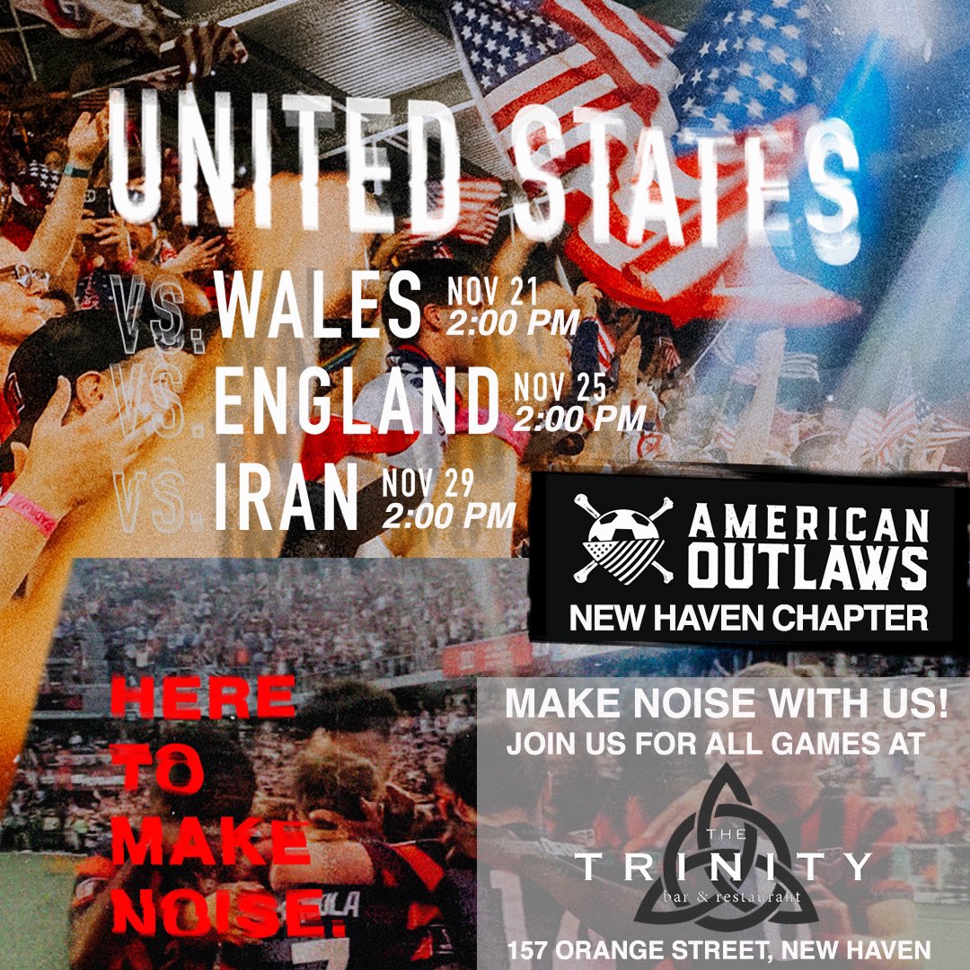 Join us for the <a href="/FIFAWorldCup/">FIFA World Cup</a> <a href="/TheTrinityNHV/">The Trinity Bar</a> . #wecallitsoccer #americanoutlaws