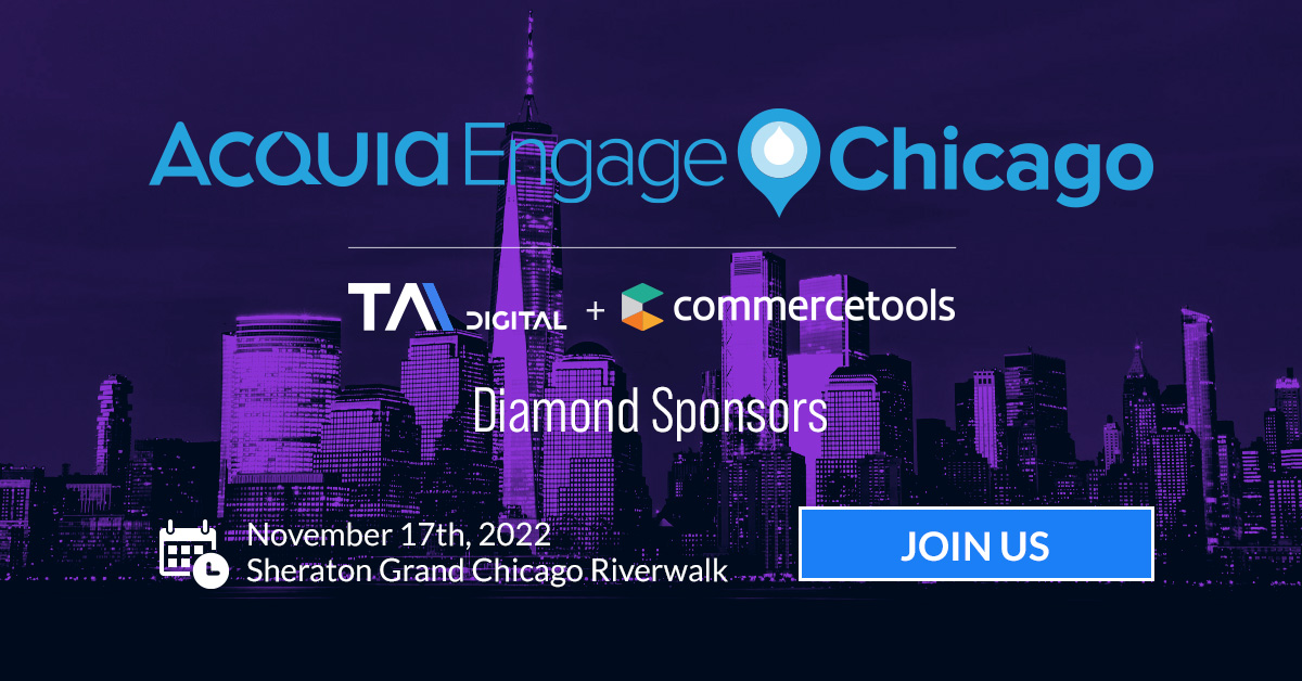 TADigitalInc's tweet photo. TA Digital and @commercetools are excited to sponsor #AcquiaEngage Chicago! Join us on November 17th to learn more about #Commercefactory,@acquia's preferred Commerce Solution that can be implemented within 90 days. Learn more: https://t.co/CHr98y7eSp https://t.co/cSZubswivM