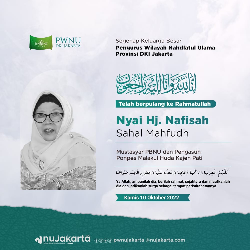 nudkijakarta's tweet photo. Keluarga Besar Nahdlatul Ulama DKI Jakarta turut berdukacita atas perpulangnya Nyai Hj. Nafisah Sahal Mahfudz
Alfatihah kagem beliau π
#pwnudki https://t.co/kgqZSMfZP3