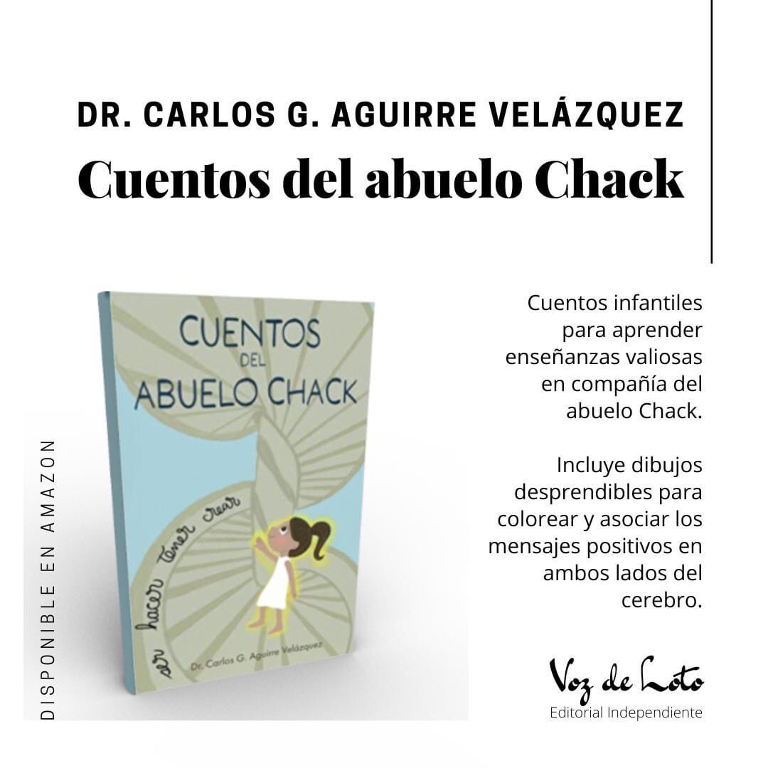 VozLoto's tweet photo. Cuentos del abuelo Chack
Autor: Dr. Carlos G. Aguirre Velázquez 

Un libro para leer con los niños. En él aprenderán valiosas lecciones de vida a la vez que colorean los dibujos desprendibles que incluye cada ejemplar. 

Disponible en Amazon.

#cuentosinfantiles #vozdeloto https://t.co/RLWrQtLWW9