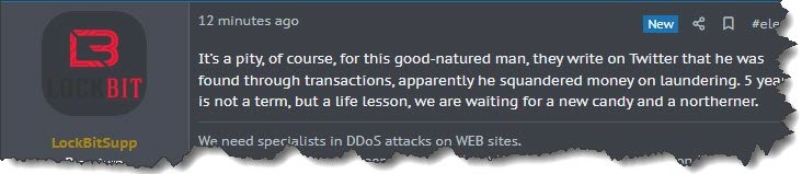 El DOJ anunció hoy el arresto de un presunto "afiliado" activo del grupo de ransomware #LockBit.

El representante público de LockBit conocido como 'LockBitSupp' ya se ha pronunciado en los foros de hackers: "el niño estúpidamente no lavó la cripto" 💲

➡️justice.gov/opa/pr/man-cha…