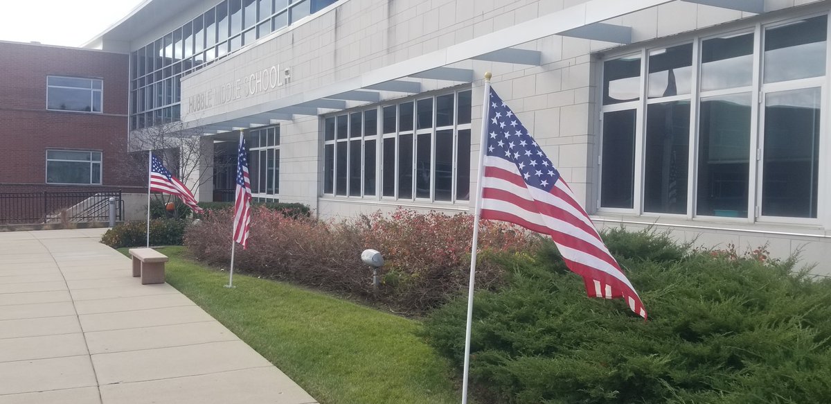 JOziemkowski's tweet photo. It was great to see flags flying in honor of Veterans' Day at @HUBBLECUSD200! #yourcommunityschools @CUSD200 https://t.co/4LT8ZDnLAX