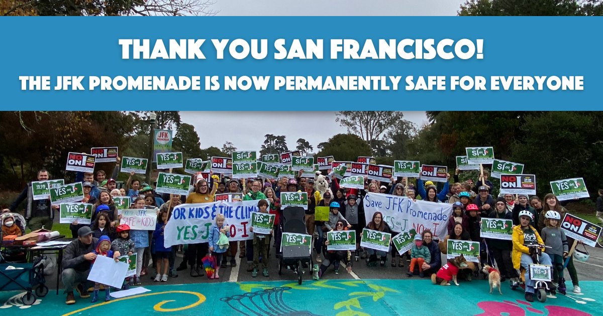 San Francisco, you did it 🙌

The JFK Promenade is now permanent (again!) 🥳

On Tuesday voters overwhelmingly supported safe streets, open space, and climate action.

Let's savor this, and work together for a more hopeful and more just future for SF 👊

kidsafesf.com/blog/permanent…